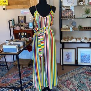 TECHNICOLOR STRIPE WIDE LEG ROMPER